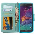 Wholesale Samsung Galaxy Note 4 Glossy Quilted Flip Leather Wallet Case w Stand and Strap (Blue)